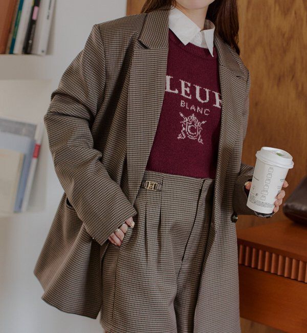  「襟取り外しロゴジャガードショートニット」|パーカー|