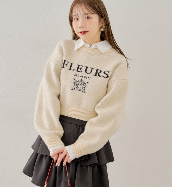  「襟取り外しロゴジャガードショートニット」|パーカー|