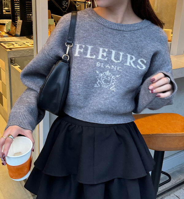  「襟取り外しロゴジャガードショートニット」|パーカー|