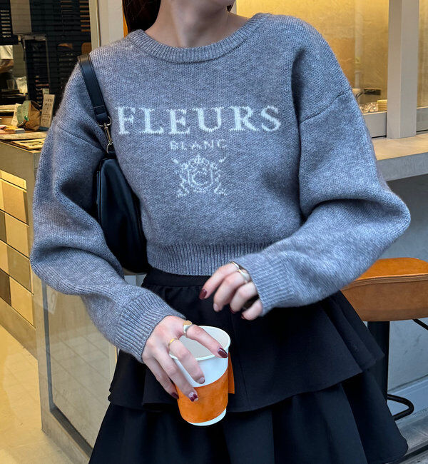  「襟取り外しロゴジャガードショートニット」|パーカー|