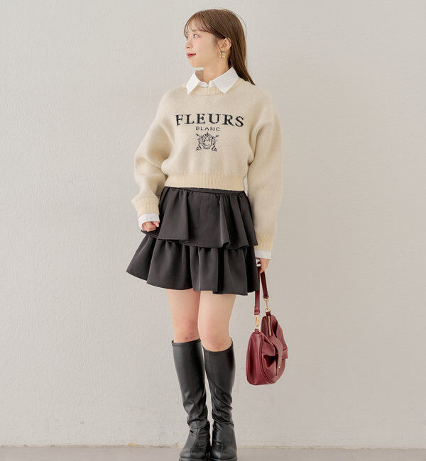  「襟取り外しロゴジャガードショートニット」|パーカー|