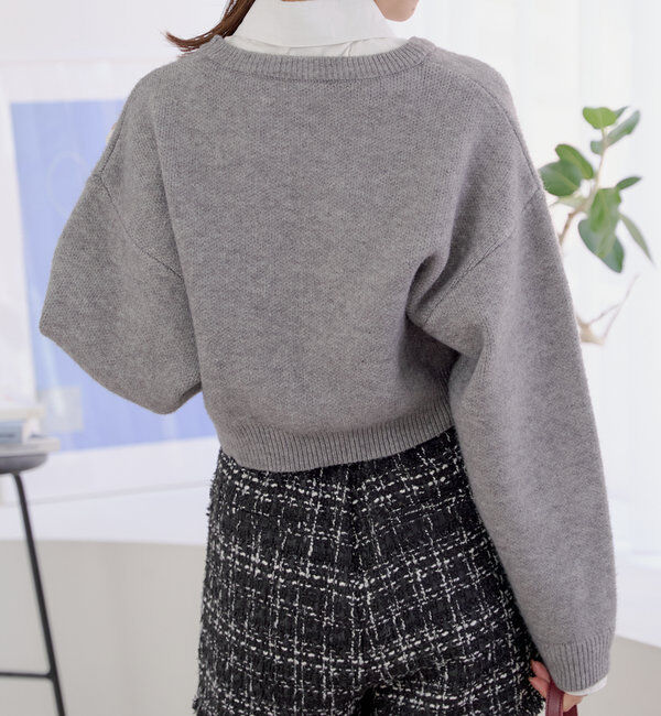  「襟取り外しロゴジャガードショートニット」|パーカー|