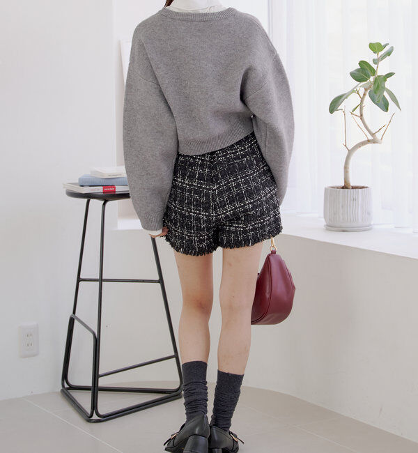  「襟取り外しロゴジャガードショートニット」|パーカー|