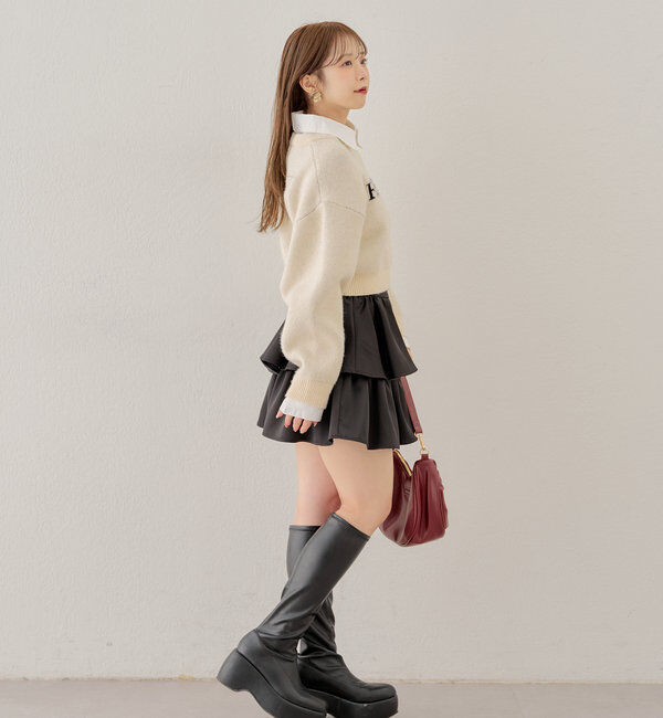  「襟取り外しロゴジャガードショートニット」|パーカー|