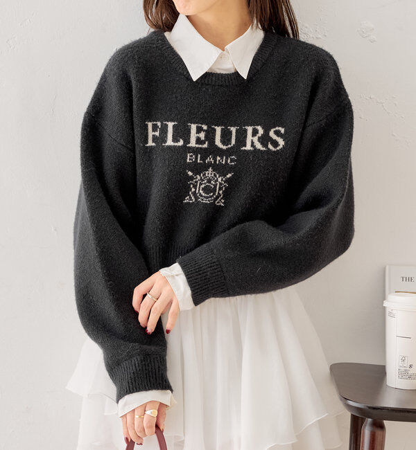  「襟取り外しロゴジャガードショートニット」|パーカー|