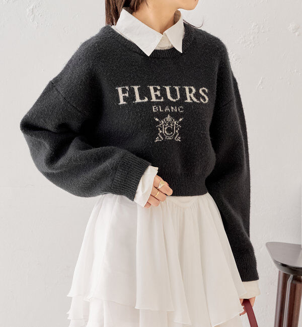  「襟取り外しロゴジャガードショートニット」|パーカー|