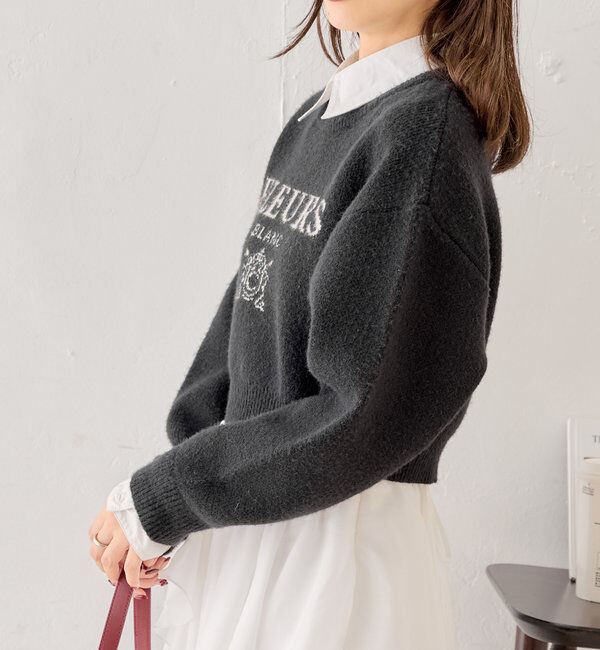  「襟取り外しロゴジャガードショートニット」|パーカー|