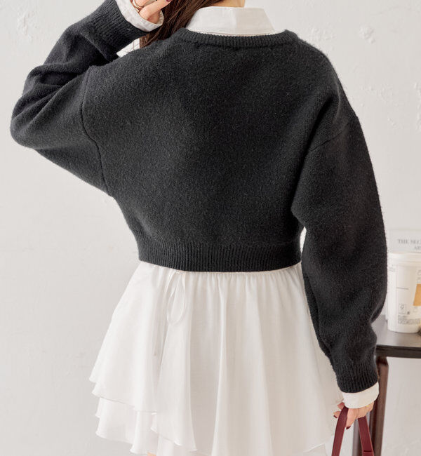  「襟取り外しロゴジャガードショートニット」|パーカー|