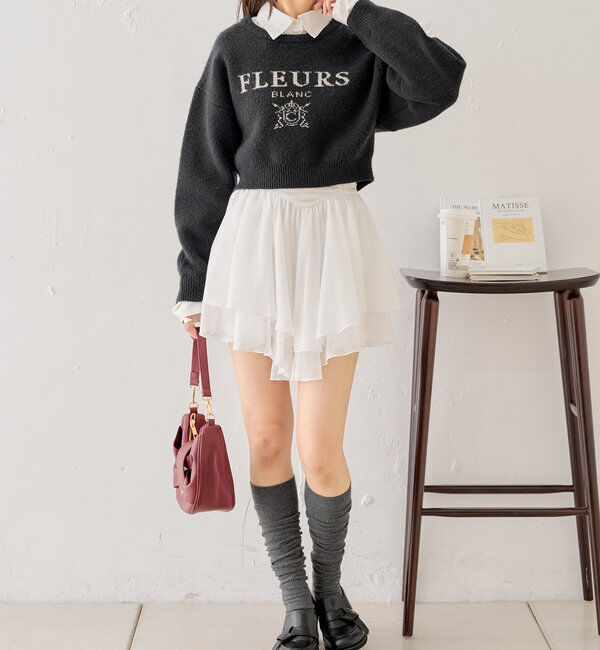  「襟取り外しロゴジャガードショートニット」|パーカー|