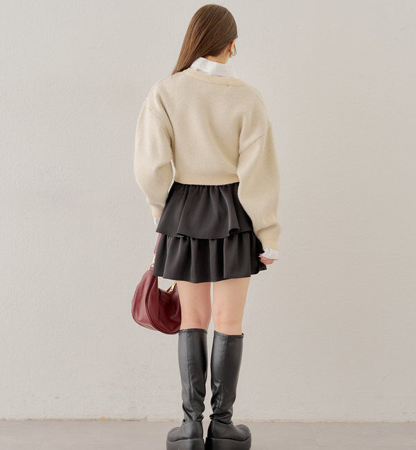  「襟取り外しロゴジャガードショートニット」|パーカー|