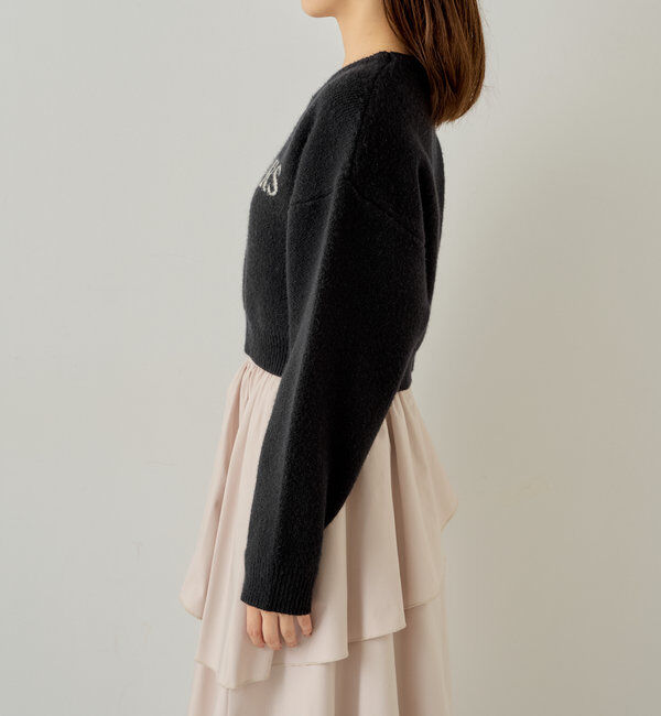  「襟取り外しロゴジャガードショートニット」|パーカー|