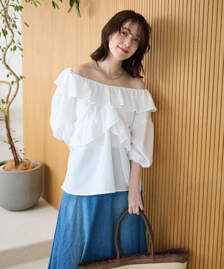 Green Parks「2way フリルショートスリーブブラウス」|シャツ・ブラウス|Off White
