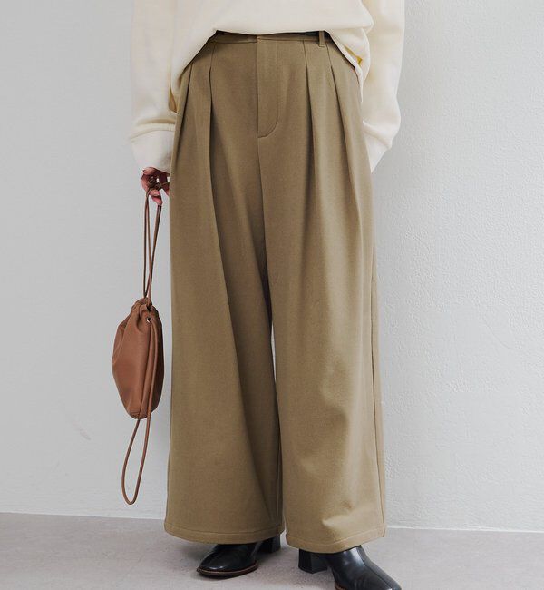  「ストレッチ起毛タックスラックスパンツ」|その他|ベージュ