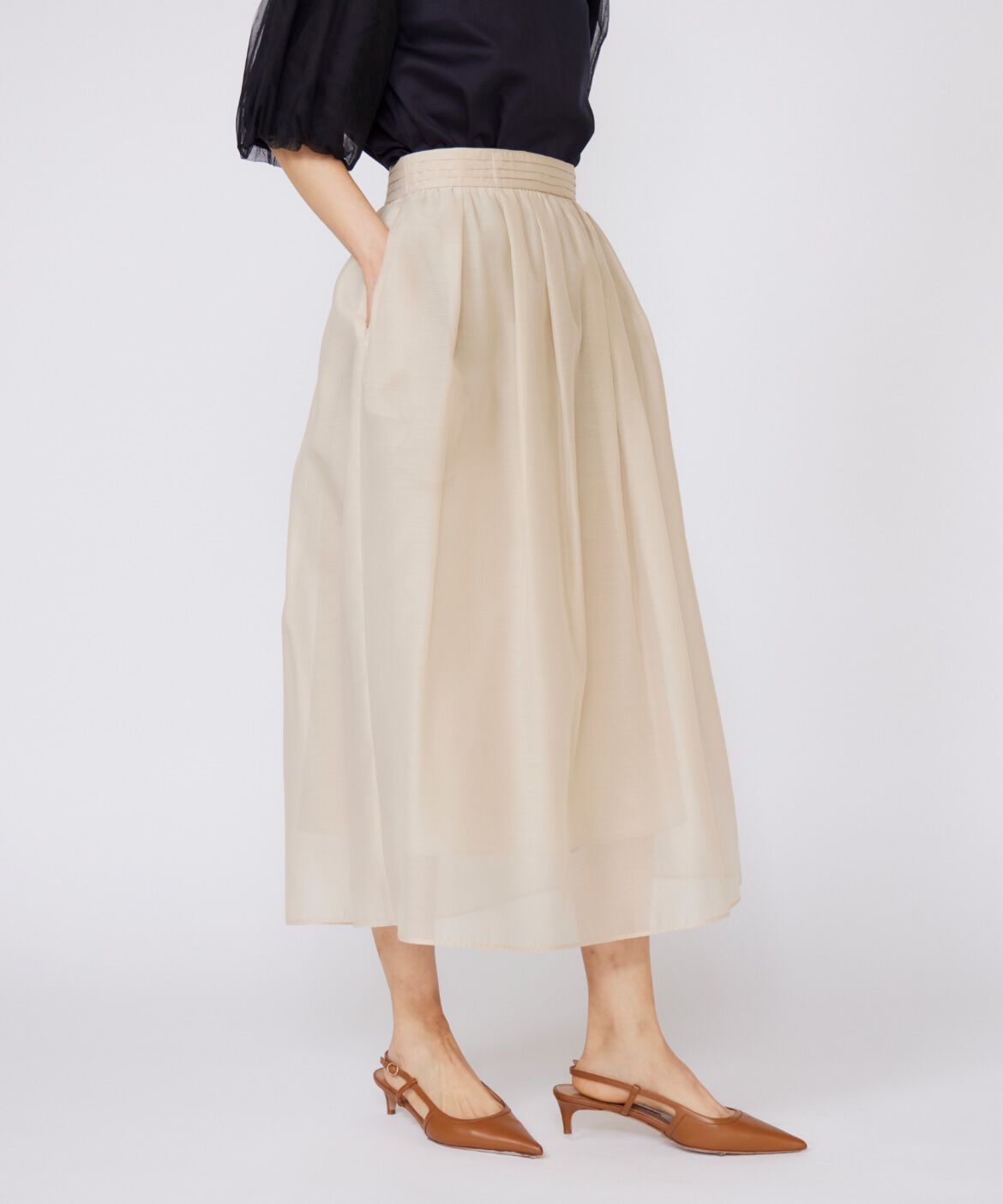 INED「《大きいサイズ》シアースカート」|フレア|ベージュ2