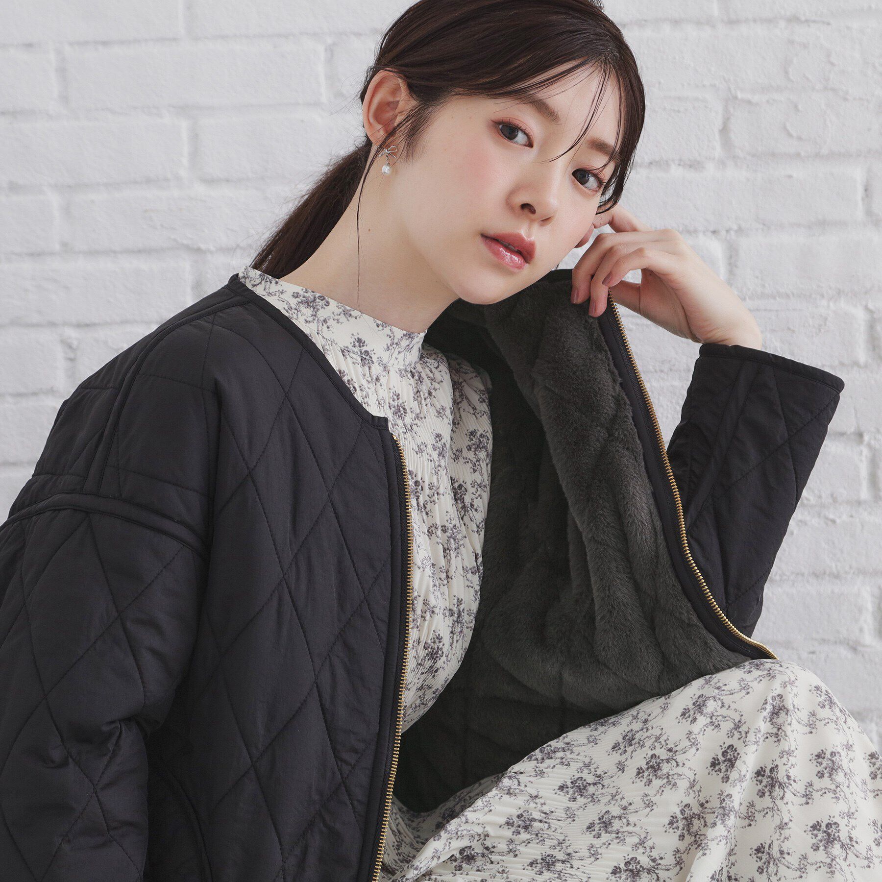 index「リバーシブル キルティングフェイクファーブルゾン【洗濯機洗い可】」|ブルゾン・スタジャン|