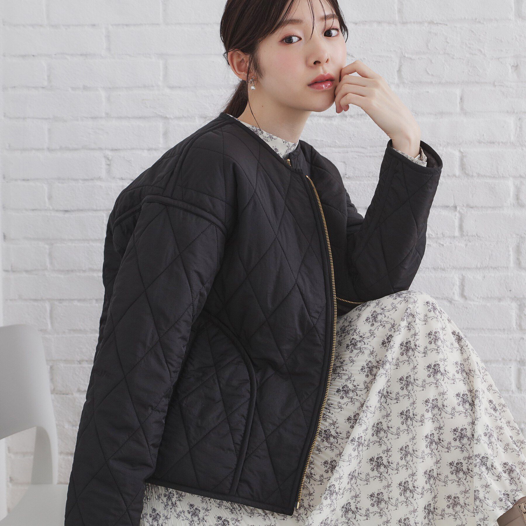 index「リバーシブル キルティングフェイクファーブルゾン【洗濯機洗い可】」|ブルゾン・スタジャン|ブラック(019)