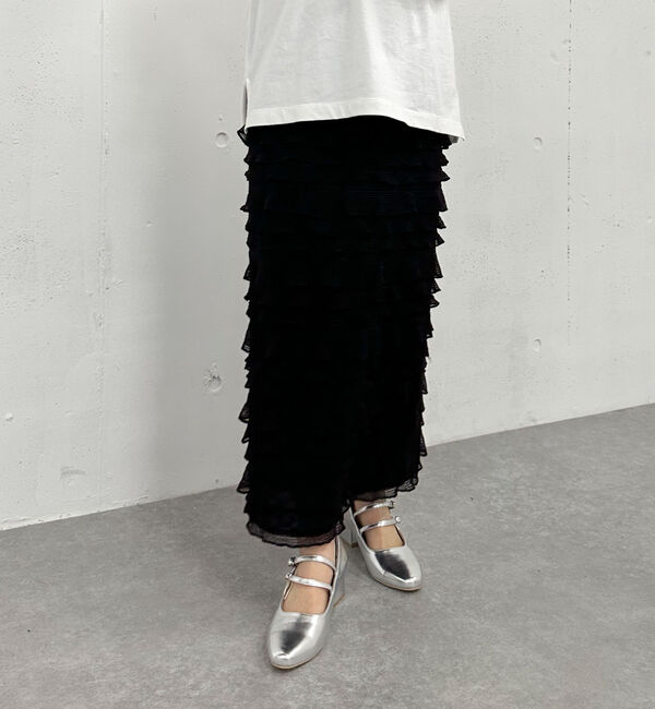 archives「フリルメッシュタイトスカート」|スカート|BLACK