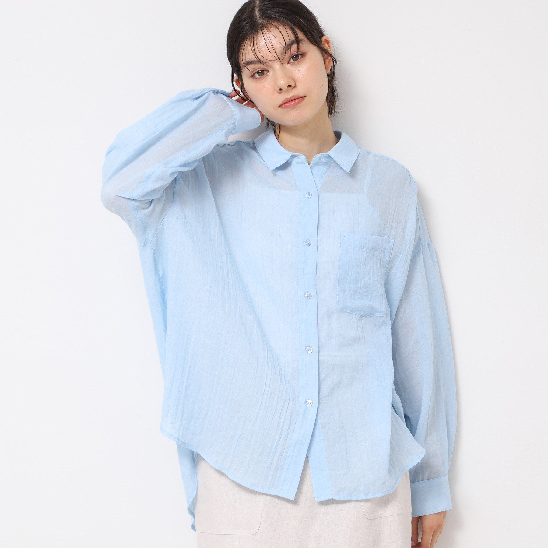 Dessin「【洗える】シアーシャンブレーシャツ」|シャツ・ブラウス|サックスブルー(09