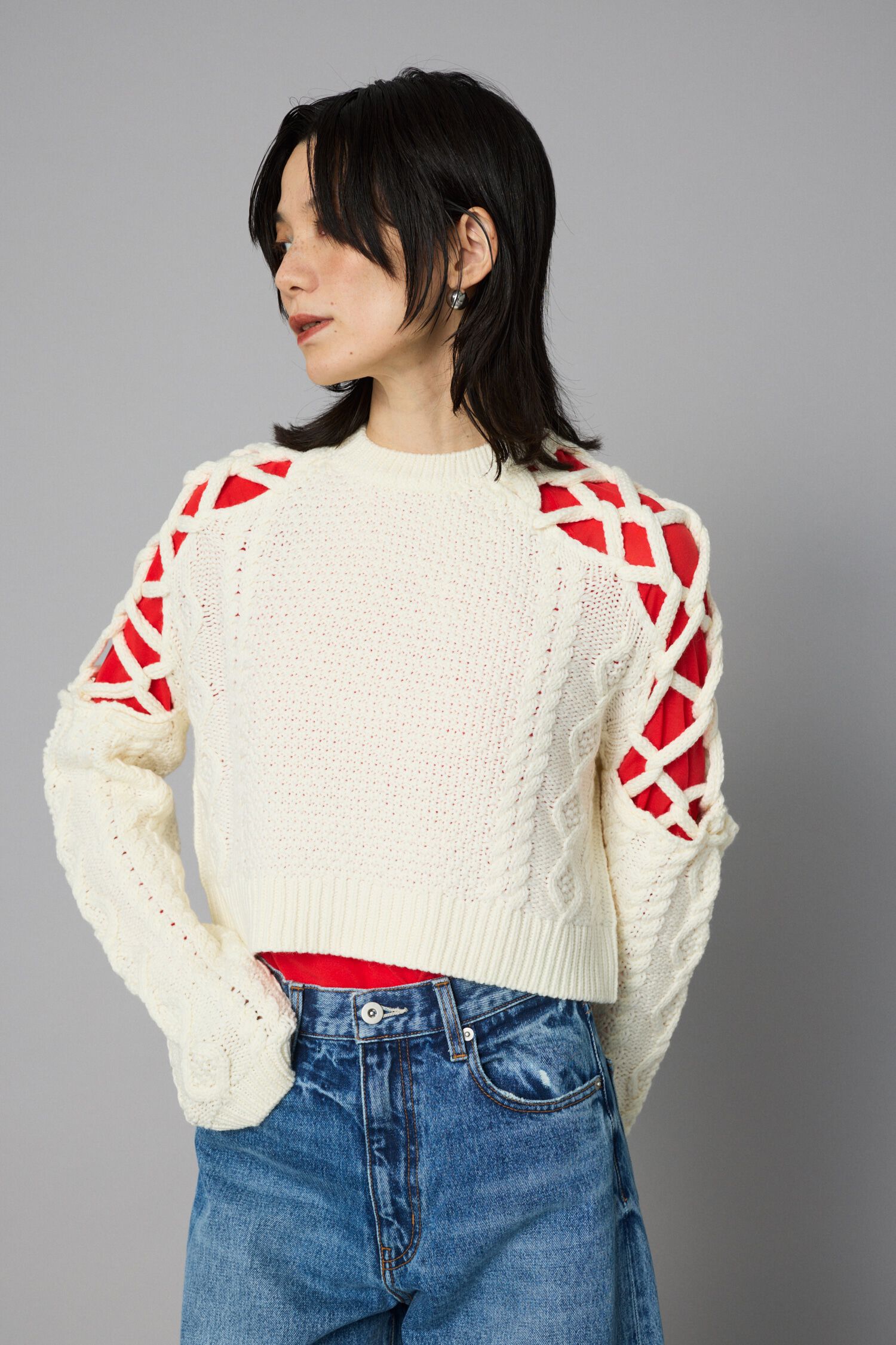 HeRIN.CYE「Net work sleeve tops」|ニット・セーター|O/WHT1