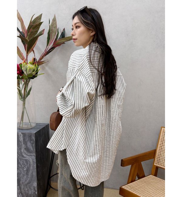 EVRIS「SUNNYモチーフストライプオーバーサイズシャツ」|シャツ・ブラウス|