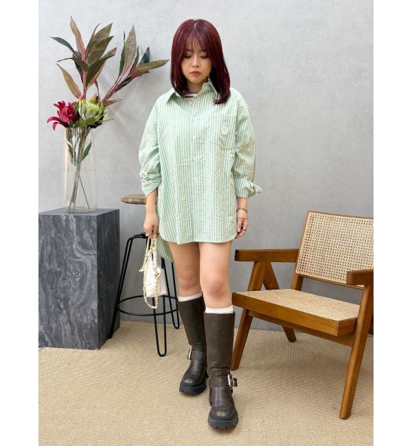 EVRIS「SUNNYモチーフストライプオーバーサイズシャツ」|シャツ・ブラウス|