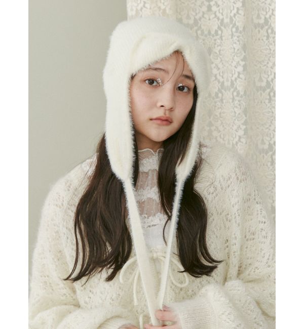 merry jenny「ribbonイヤーフラップニットキャップ」|ニット帽|アイボリー