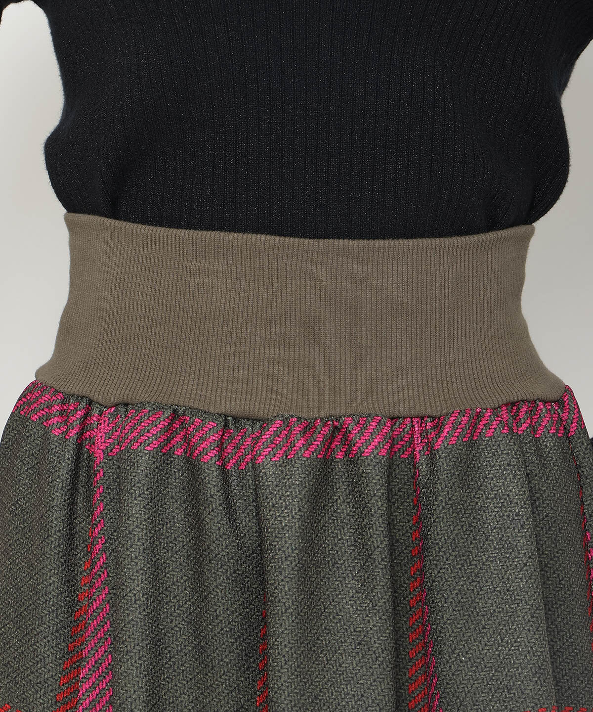 アンドクチュール「ウエストリブツイードチェックロングスカート」|フレア|