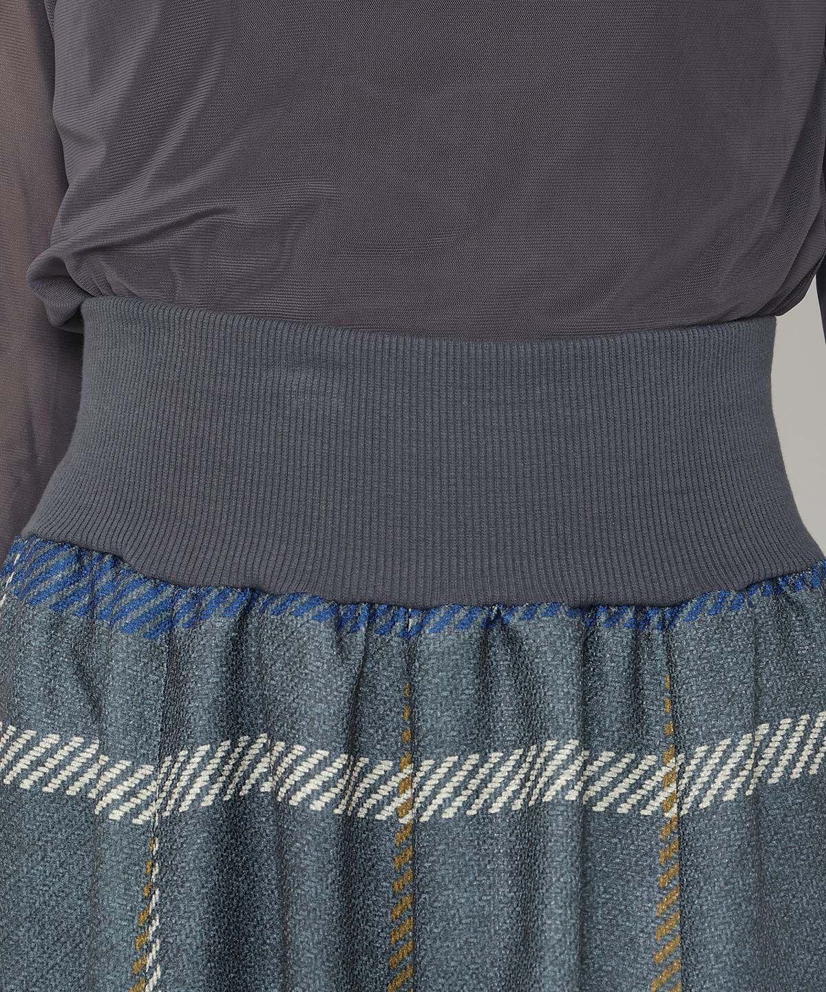 アンドクチュール「ウエストリブツイードチェックロングスカート」|フレア|