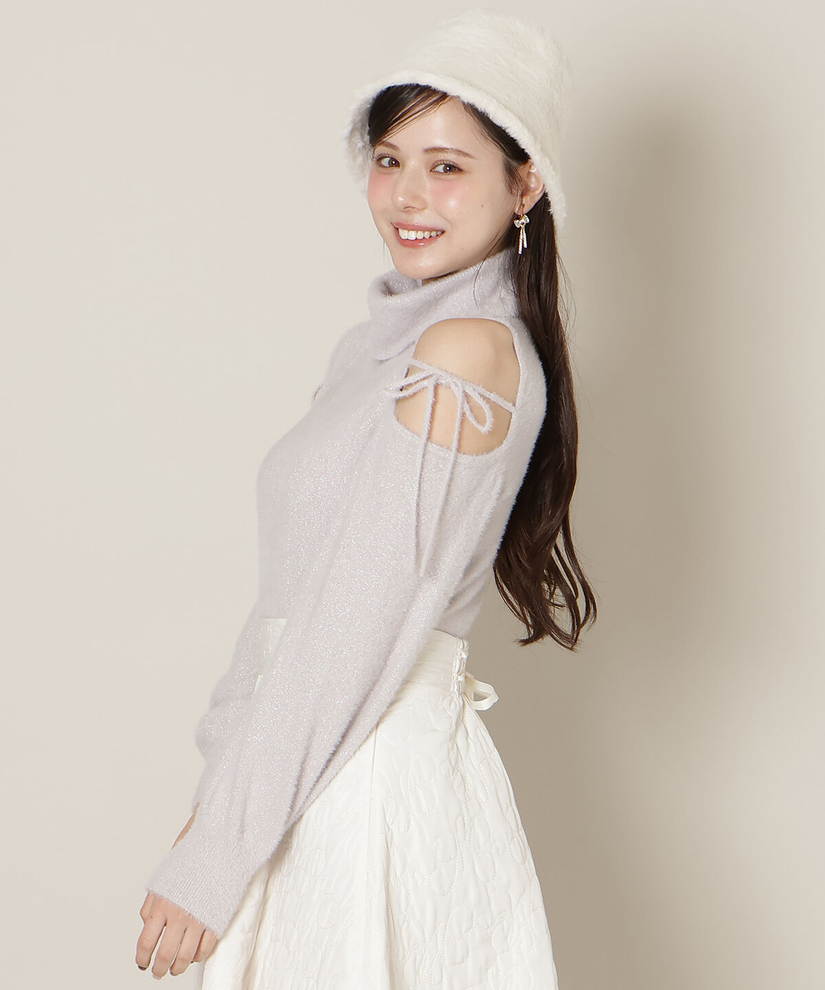 WILLSELECTION「オープンショルダーラメフェザーニット」|ニット・セーター|