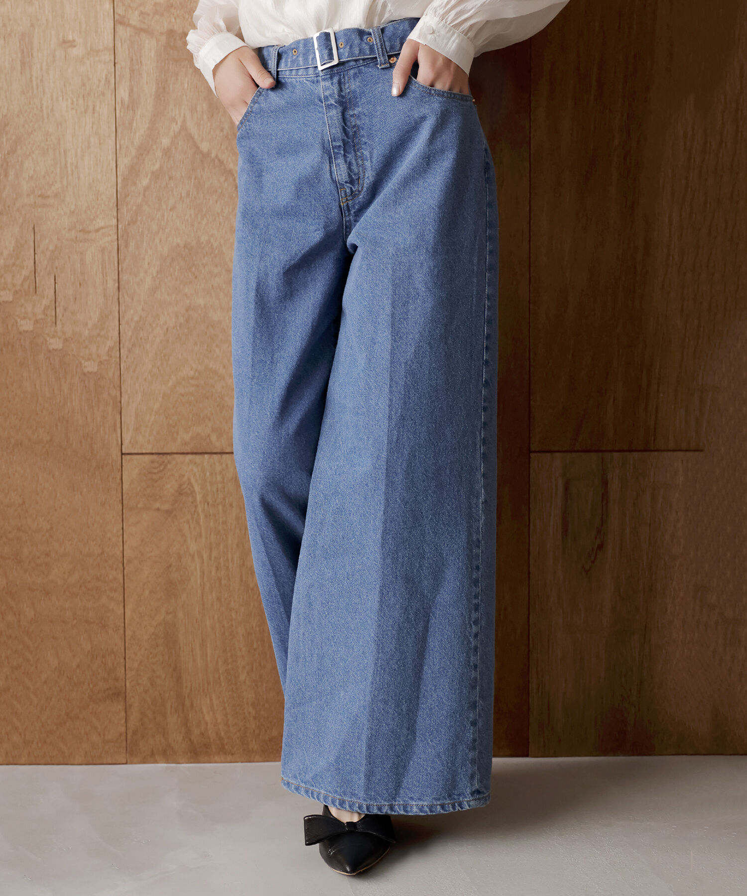 VIS「【洗える】センタープレスワイドデニム」|デニム|