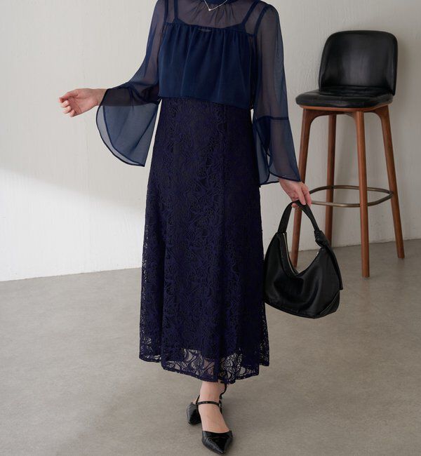  「【オケージョン】シフォンレースワンピース/セットアイテム」|ワンピース|ネイビー