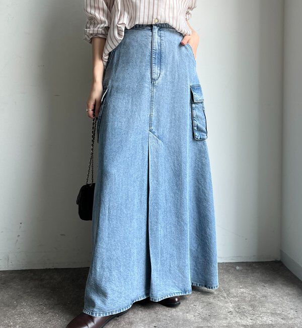 「リヨセルデニムカーゴスカート」|スカート|ブルー