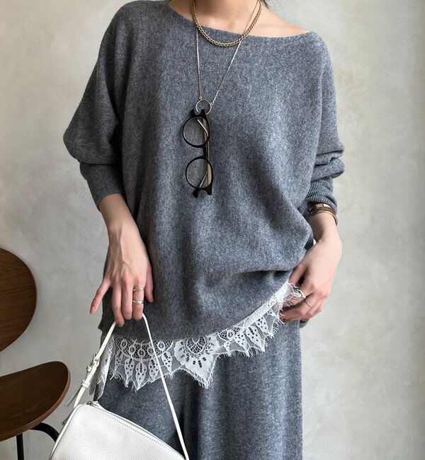  「メリノウール100%ボートネック」|ニット・セーター|グレー