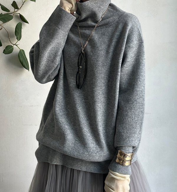  「ウール混タートルチュニック」|ニット・セーター|グレー