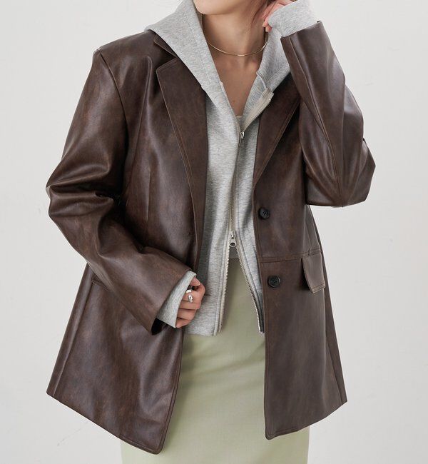  「【26SS予約】レザーテーラージャケット」|テーラードジャケット|
