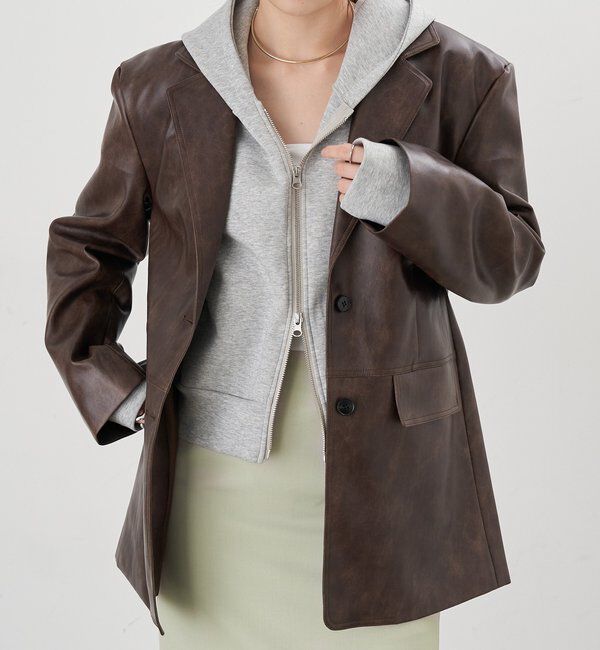  「【26SS予約】レザーテーラージャケット」|テーラードジャケット|