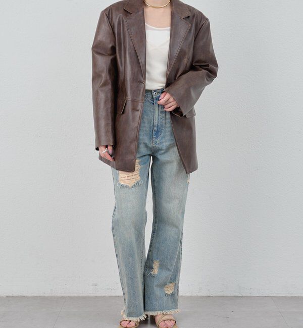  「【26SS予約】レザーテーラージャケット」|テーラードジャケット|