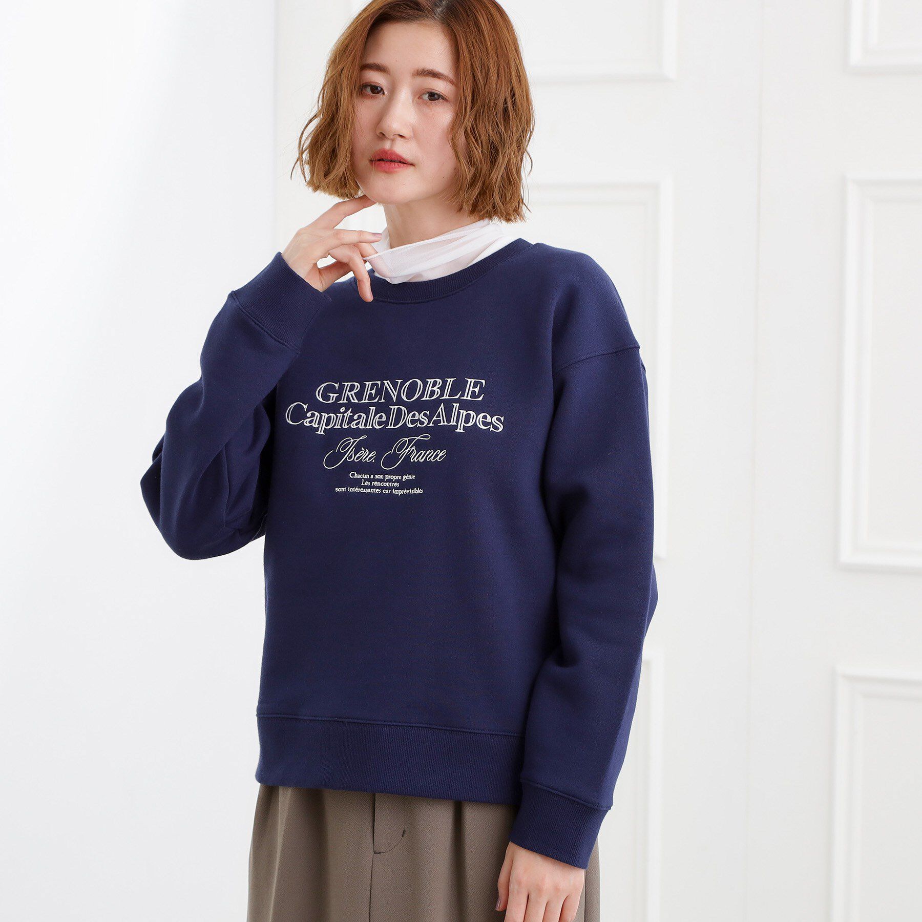 grove「プレッピーロゴ裏起毛スウェット」|パーカー|ネイビー(094)