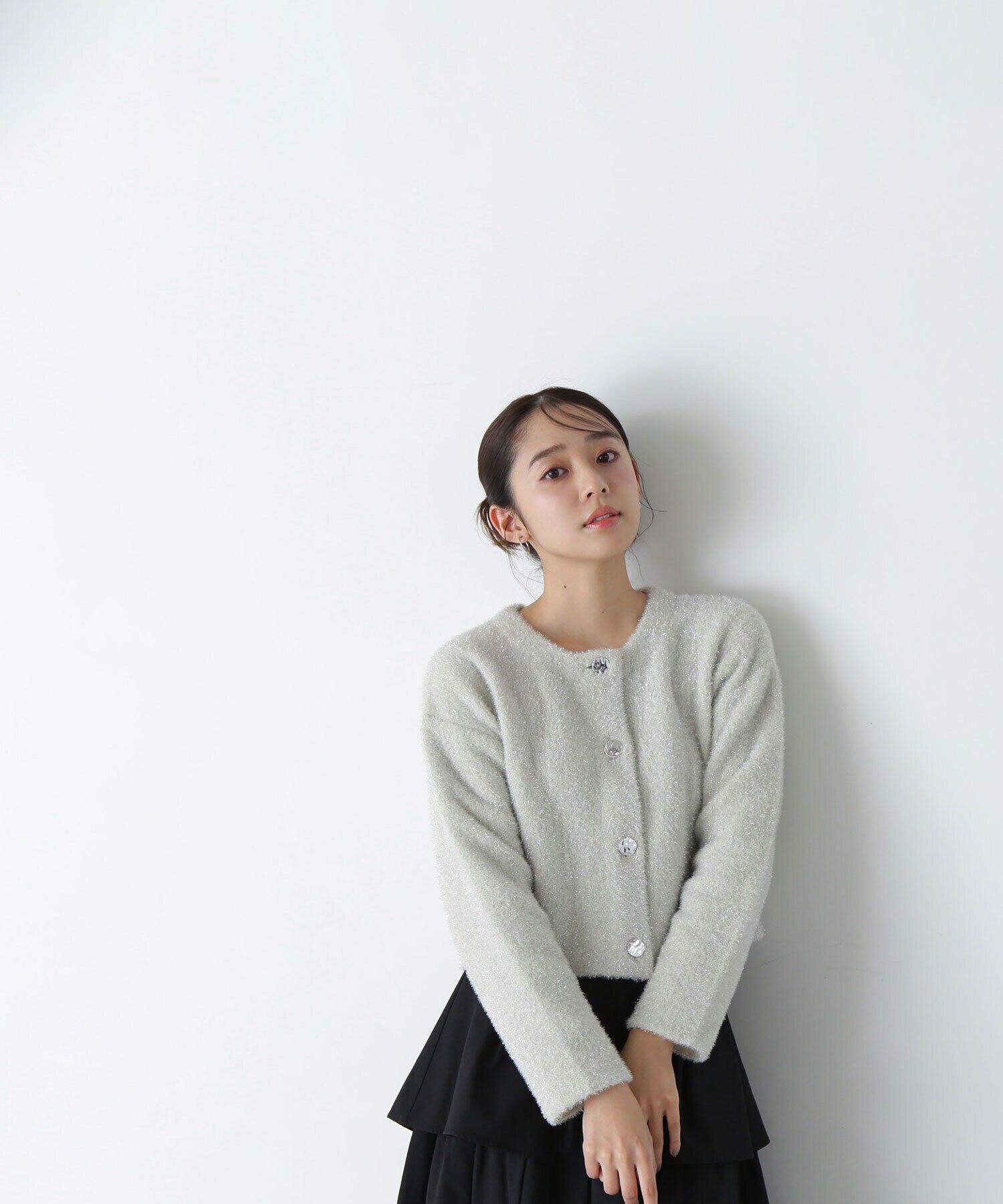  「ラメ接結クロップドニットブルゾン　24AW」|ニット・セーター|オフ1