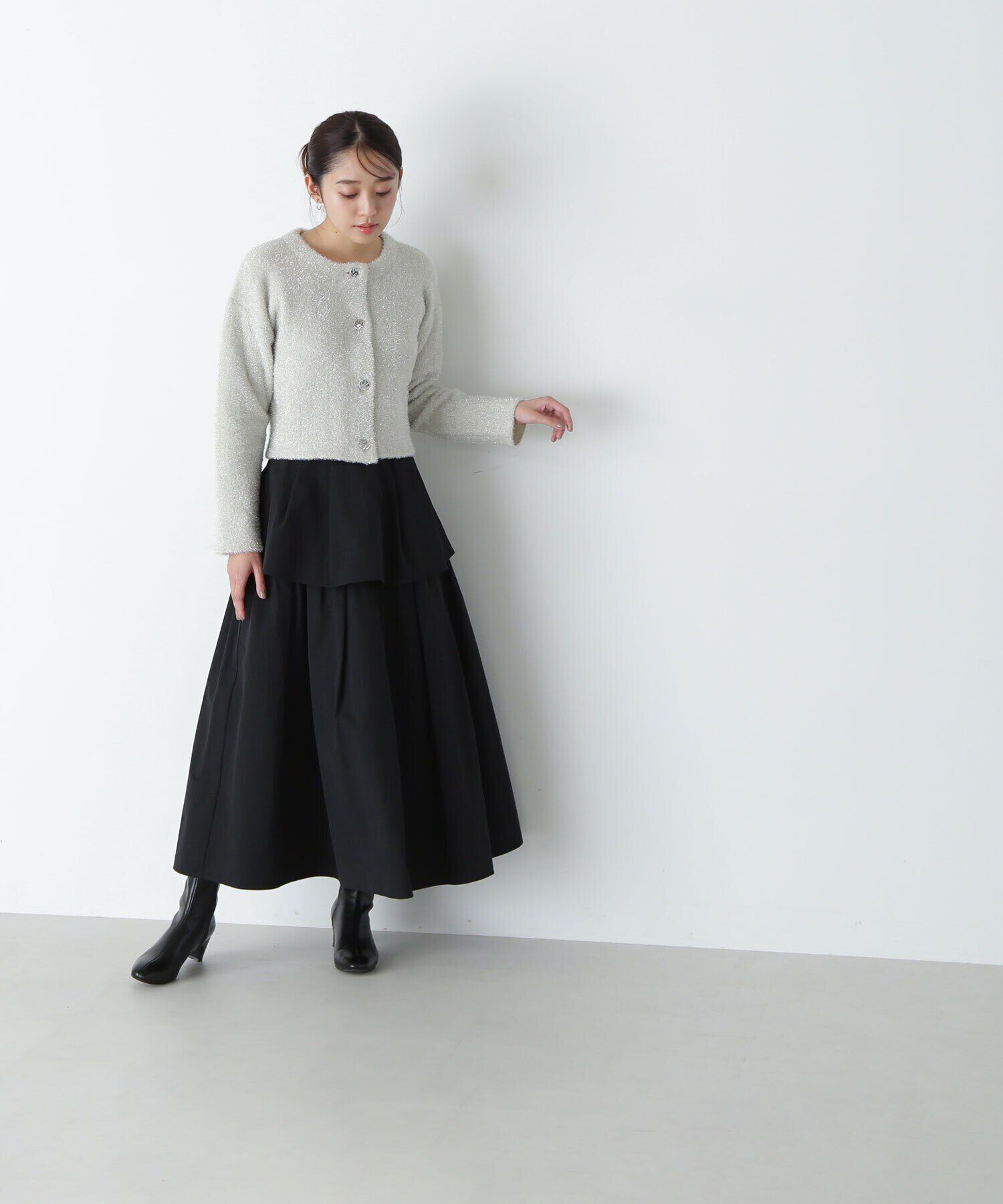  「ラメ接結クロップドニットブルゾン　24AW」|ニット・セーター|