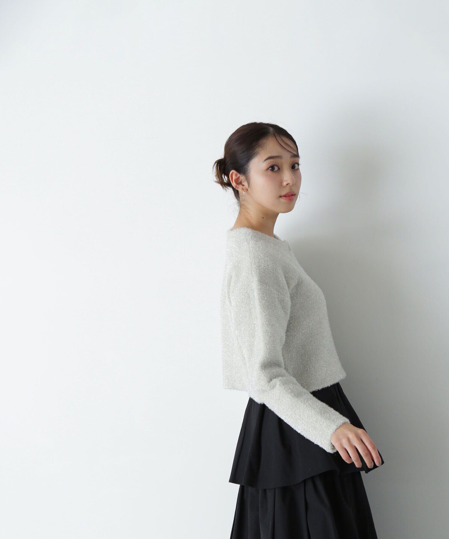  「ラメ接結クロップドニットブルゾン　24AW」|ニット・セーター|