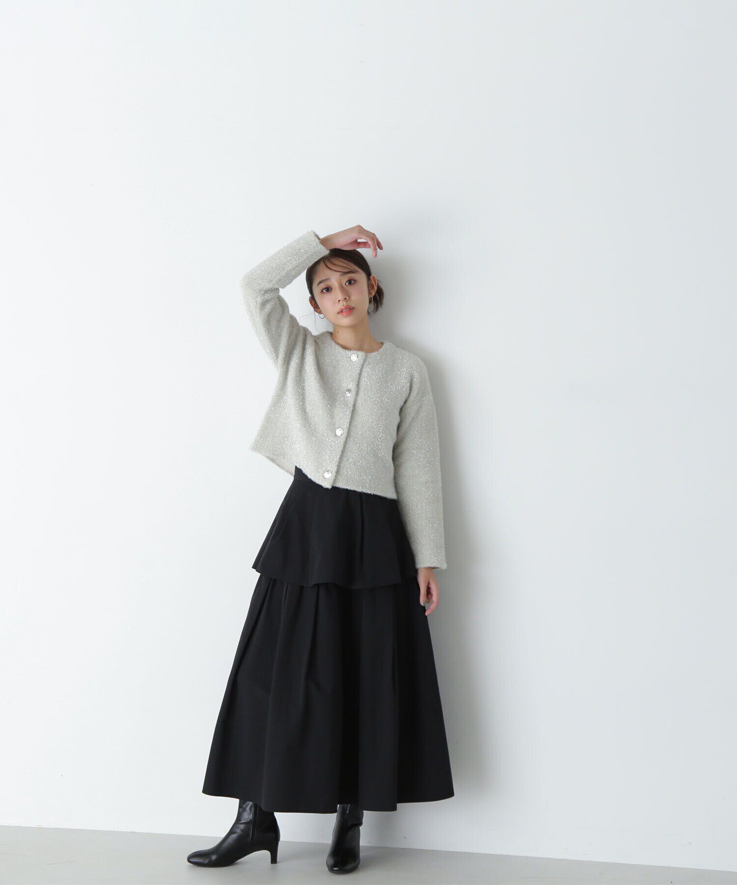  「ラメ接結クロップドニットブルゾン　24AW」|ニット・セーター|