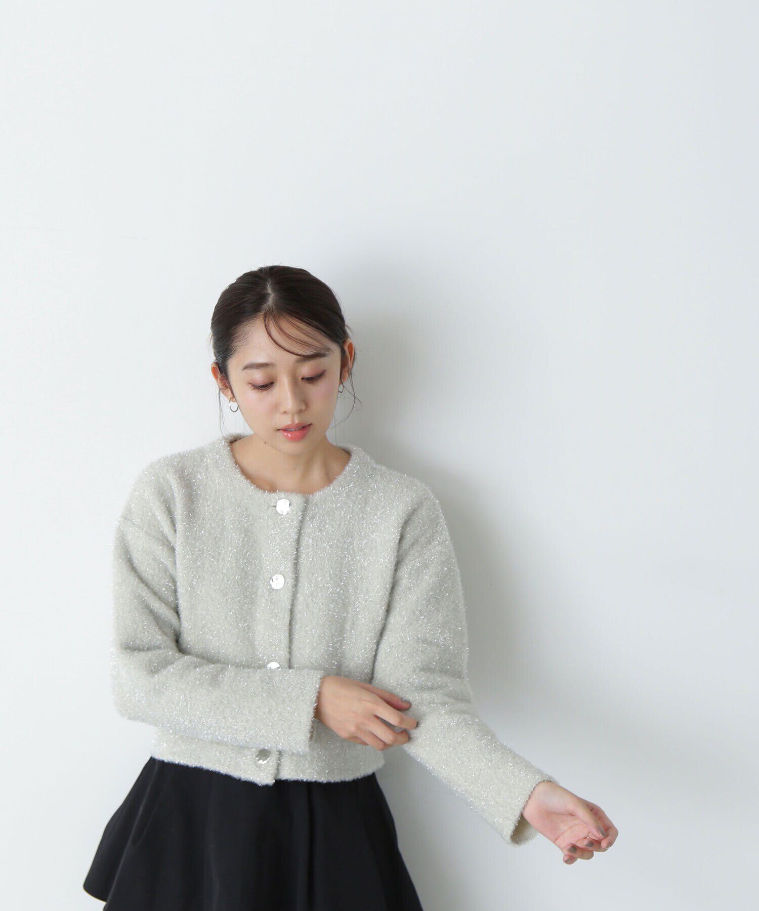  「ラメ接結クロップドニットブルゾン　24AW」|ニット・セーター|