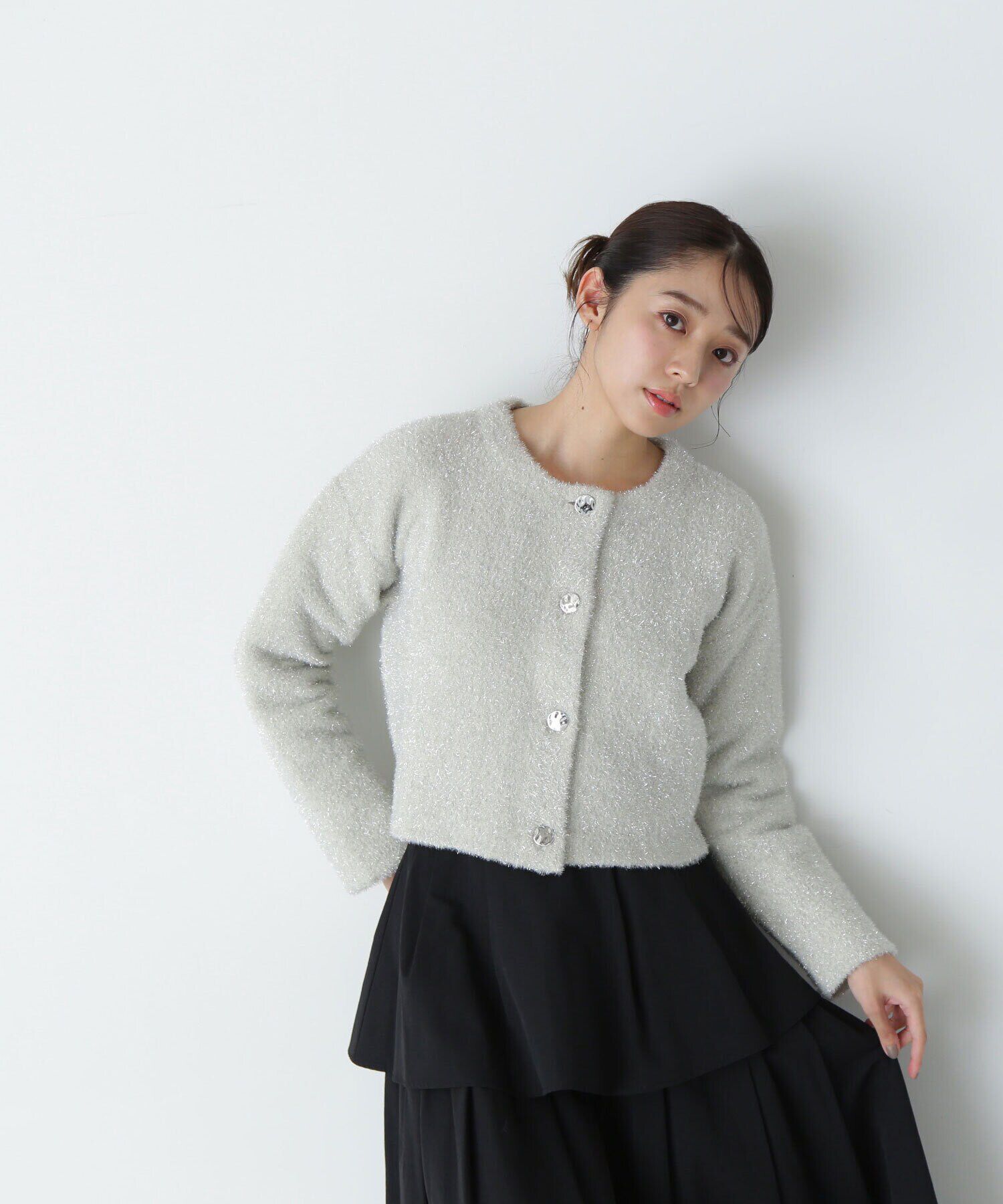  「ラメ接結クロップドニットブルゾン　24AW」|ニット・セーター|