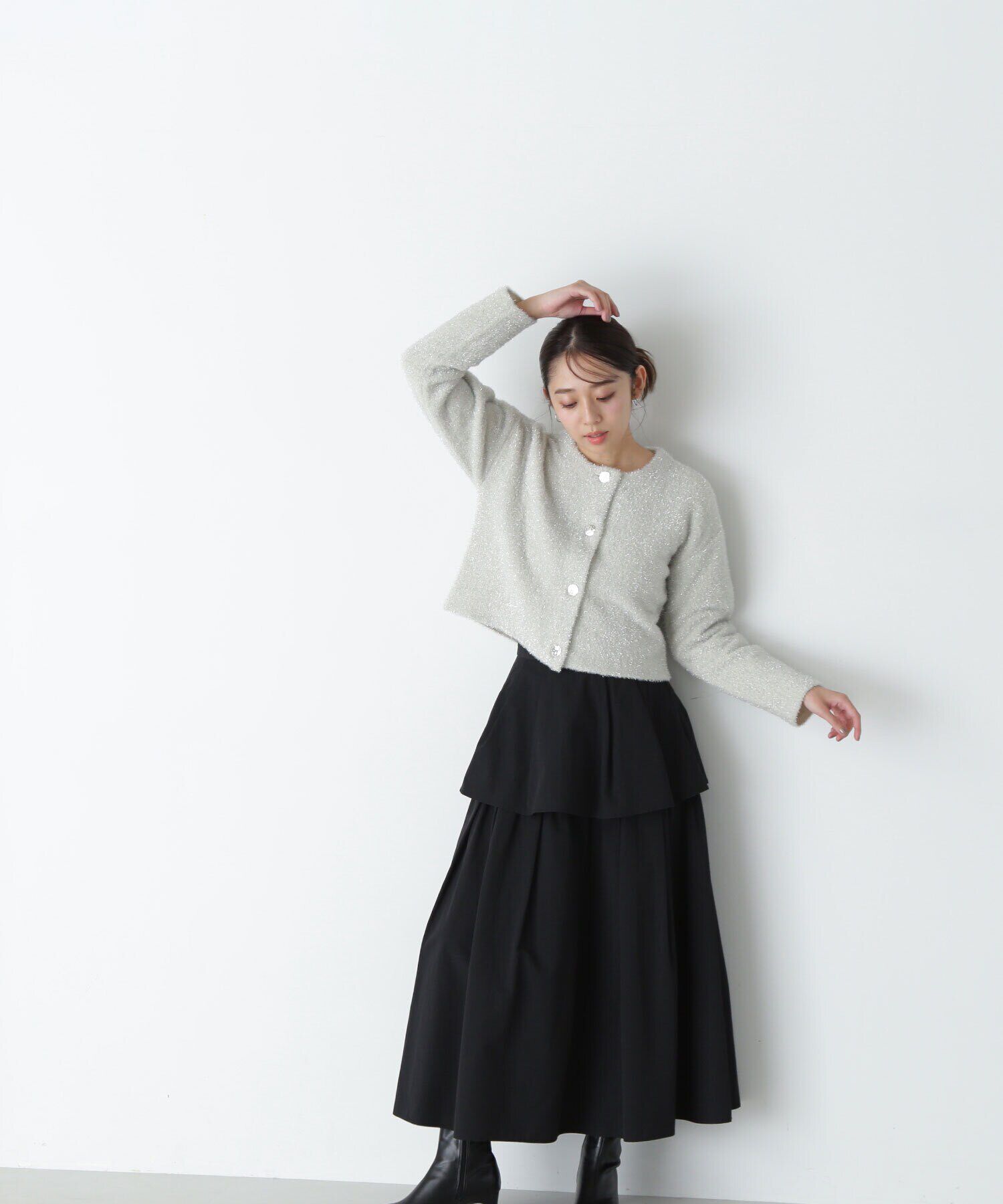  「ラメ接結クロップドニットブルゾン　24AW」|ニット・セーター|