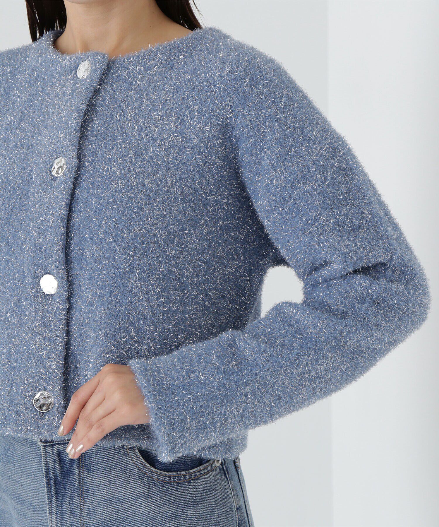  「ラメ接結クロップドニットブルゾン　24AW」|ニット・セーター|