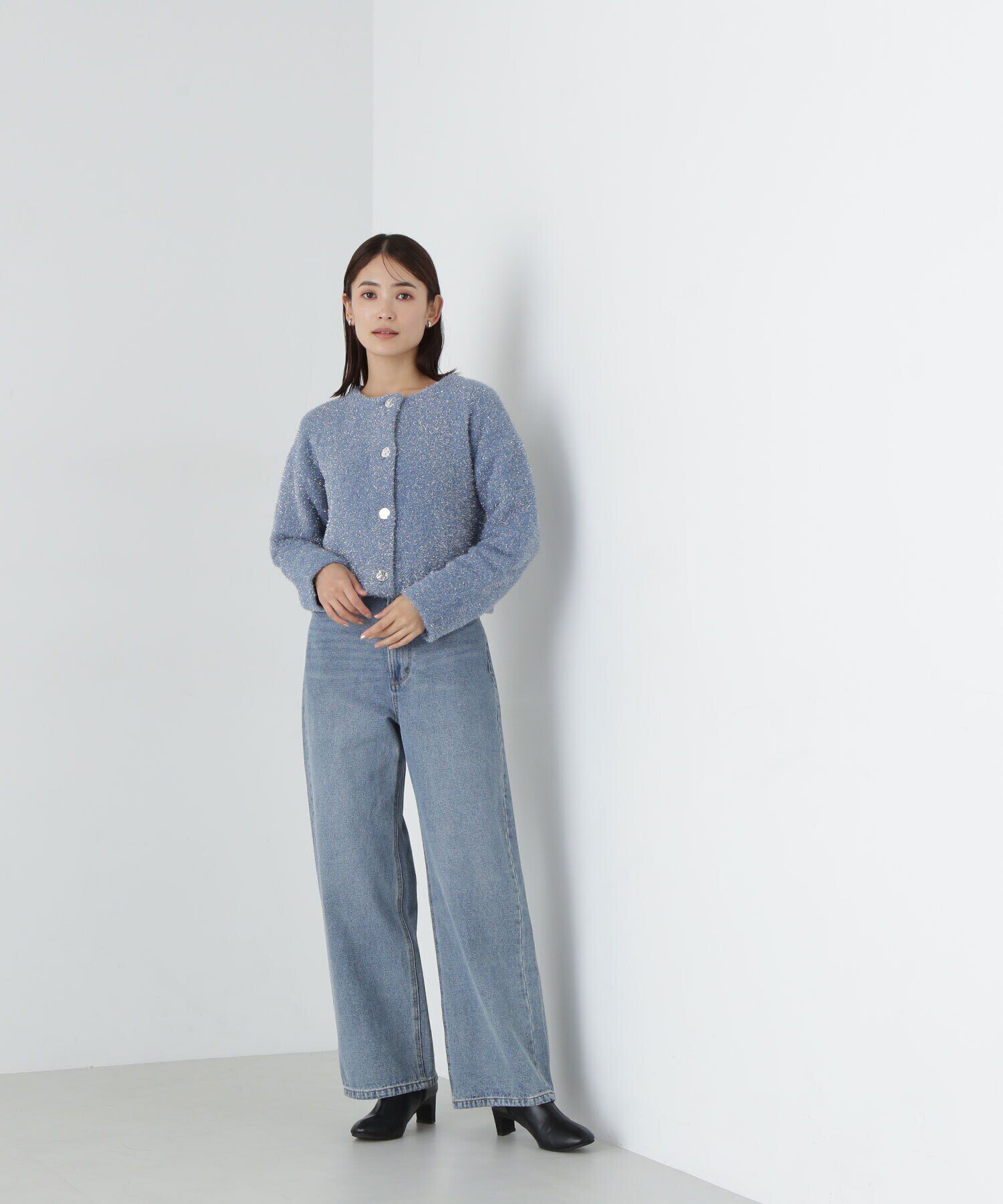  「ラメ接結クロップドニットブルゾン　24AW」|ニット・セーター|