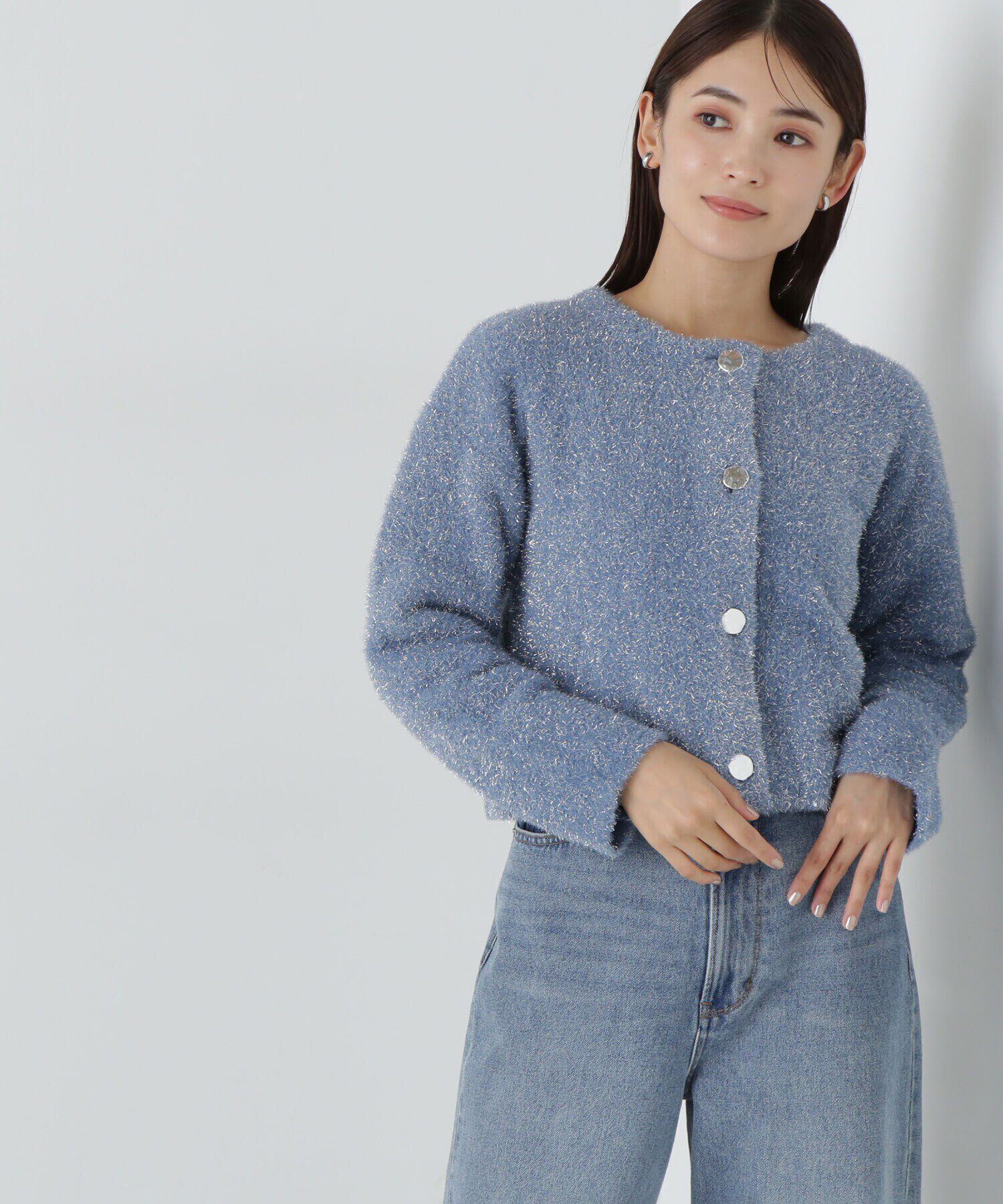  「ラメ接結クロップドニットブルゾン　24AW」|ニット・セーター|