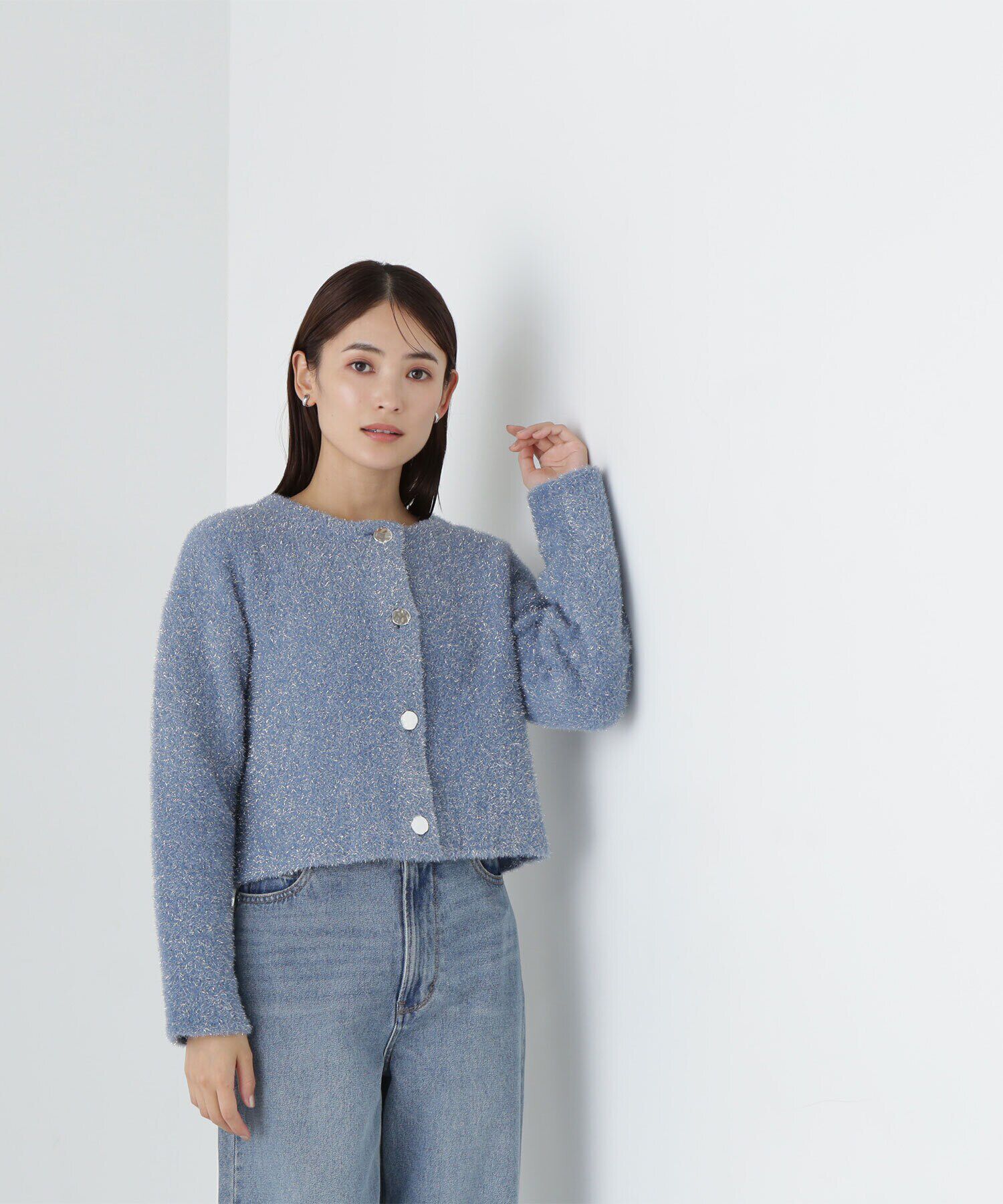  「ラメ接結クロップドニットブルゾン　24AW」|ニット・セーター|
