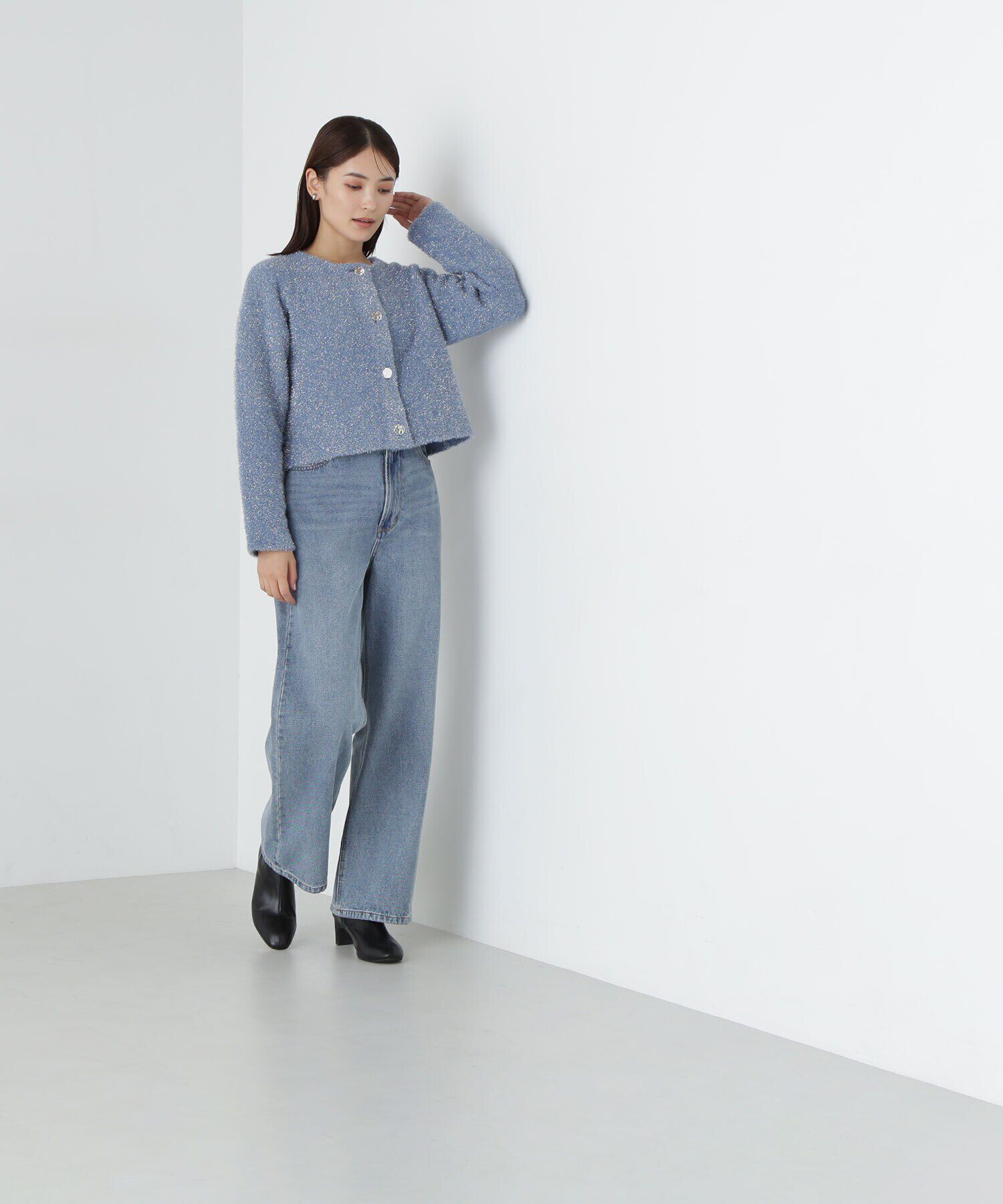  「ラメ接結クロップドニットブルゾン　24AW」|ニット・セーター|